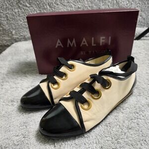 NEW Amalfi Rangoni Womens Black White Fat Lace All Leather Oxfords Shoes 9 Italy